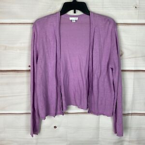J. Jill Linen Blend Purple Open Front Women Sweater Cardigan Long Sleeve Solid M
