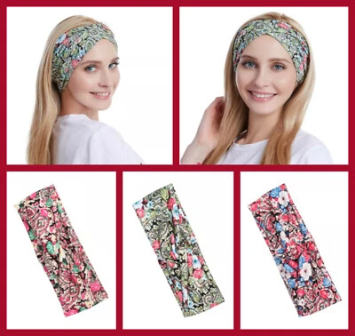 Paisley Flor Boho Nudo Torcido Lazo Ancho Algodón Elástico Diadema Turbante (Elige) Foto 1 de 4