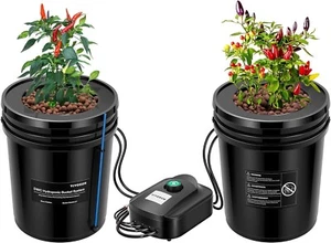 VIVOSUN 2 Bucket  5 Gal DWC Hydroponics Grow System w/ Top Drip Kit - Picture 1 of 7