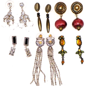 Lot Of 6 Stud Dangle Earrings Gold Plated Sliver Tone Beaded Rhinestones Womens - Picture 1 of 24