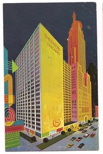 SHERATON CHICAGO HOTEL Cartoon Colorful Illustration ART Illinois Postcard IL - Picture 1 of 2