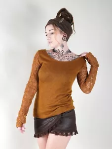 Toonzshop Rusty Mustard Crochet Long Sleeve Sweater Sz S M 8 10 Alt Boho Hippy - Picture 1 of 3