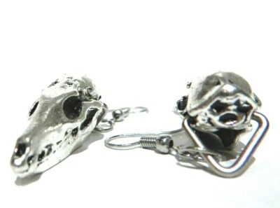 PENDIENTES CALAVERA ZORRO HIPOALERGÉNICOS plateados oculto punk gótico lobo coyote 3W Foto 1 de 3