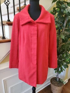 Venus Womens Trench Coat Red Knee Length- Gold Embellishments on Sleeves  - Picture 1 of 11