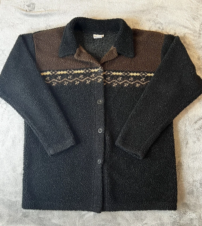 TapeMeasure Sherpa Jacket Women’s Large Long Sleeve Button Up Sweater - Image 1 of 4