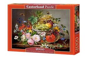 Puzzle 2000 Life mit Blumen und Obstkorb C-200658-2