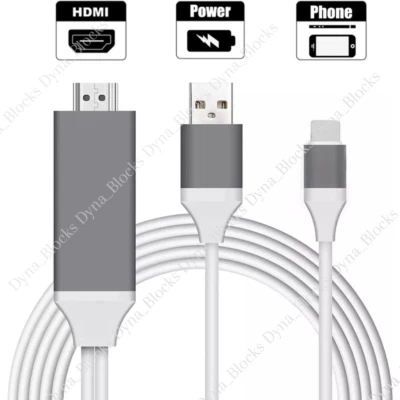 HDMI Mirroring AV Cable Phone to TV HDTV Adapter 1080P For iPhone 14 13 12 XR XS - Image 1 of 4