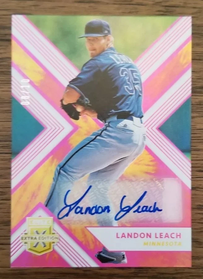 2018 Landon Leach Panini Elite Extra Edition Pink Tie Dye Auto 08/10 Twins - Image 1 of 2