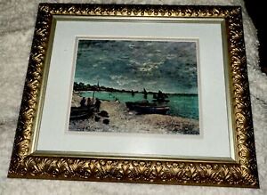Claude Monet Print  “The Beach at St. Adresse” With Detailed Golden Frame