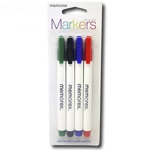 Memorex CD & DVD Markers 4 Pack - Green, Black, Red, Blue For Any CD/DVD - Picture 1 of 4