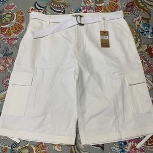 NEU Bon-Bel Herren Cargoshorts Größe 44 Gürtel Y2K Baggy weiß Utility 100 % Baumwolle - Bild 1 von 7