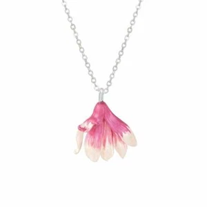 Magnolia Pink and White Enamel Silver Tone Flower Pendant - Picture 1 of 2