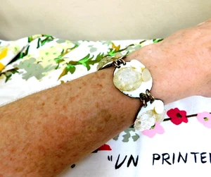 Ruth Buol Frost Crystal opalescent glass MCM artist enamel copper link bracelet - Picture 1 of 19