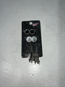New Women’s Blazin Roxx Set Of 3 Earrings. Black Turquoise Silver. 30686 A-86 - Picture 1 of 8