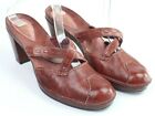 Clarks Aritsan burgundy red leather mule sz 6.5 crisscross straps 3&quot; block heel