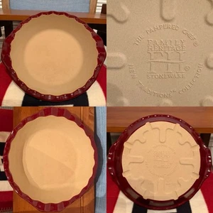 Pampered Chef Family Heritage 9" Deep Dish Stoneware Pie Plate Cranberry EX COND - Picture 1 of 24