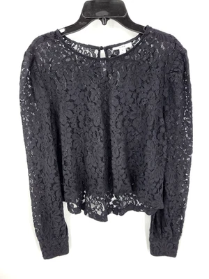 Suéter Bar III Top Mujer Mediano Negro Encaje Transparente Manga Abullonada Artístico Elegante Foto 1 de 4