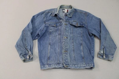 Vintage Tommy Hilfiger Jacket Mens Large Denim Trucker Button Up Distressed 90s - Image 1 of 4