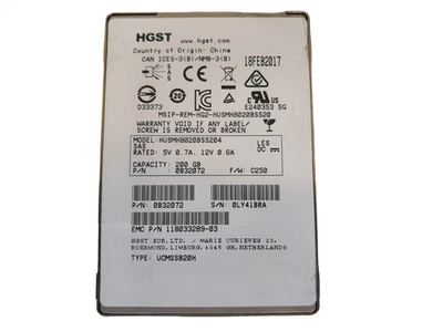HGST 2.5" 200GB SAS SSD MLC 12Gbps Solid State Drive HUSMH8020BSS204 0B32072 - Image 1 of 3