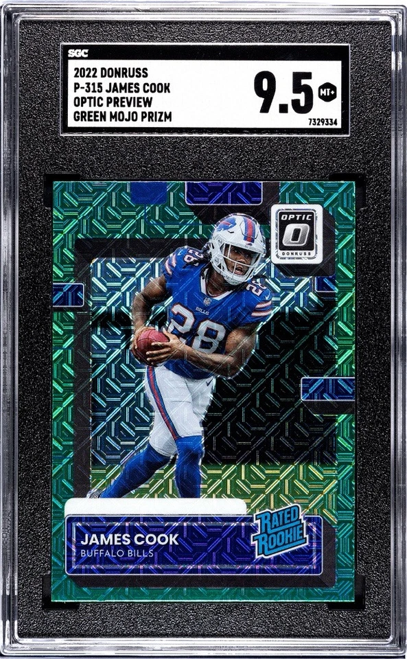 SGC 9.5 - 2022 Donruss Optic - James Cook (Rated Rookie) Green Mojo PRIZM - POP2 - Image 1 of 2