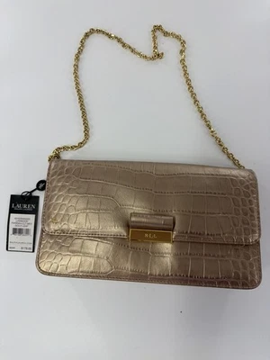 Ralph Lauren Lynwood Farrah Medium Clutch Textured Leather Gold Leaf MSRP $178 - Image 1 of 4
