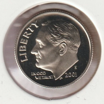 Moeda rara US Roosevelt Dime 2001s espelho gelado escolhido do conjunto de prova coleção - Imagem 1 de 2