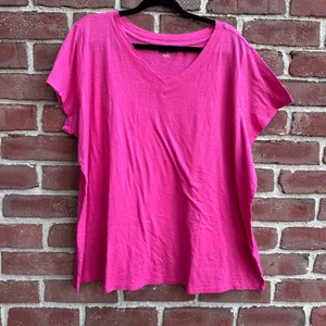 Eileen Fisher Damen 68 $ Bio-Baumwolle Slub V-Ausschnitt T-Shirt rosa Größe 3X - Bild 1 von 7