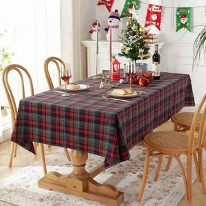 Christmas Plaid Tablecloth Red Green Woven Polyester Cotton Table Cover Decor - Picture 1 of 17