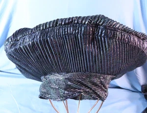 ASO OKE GELE Head Wrap Cap Hat Turban PURPLE SATIN Pleated WIDE FLAT ROUND - Picture 1 of 7