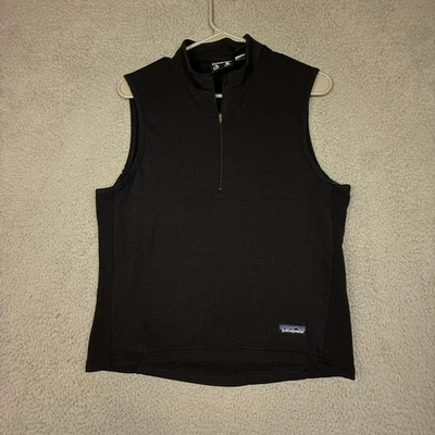 Patagonia Polartec Fleece Vest Black Quarter Zip Sleeveless Men's Small - Image 1 of 4