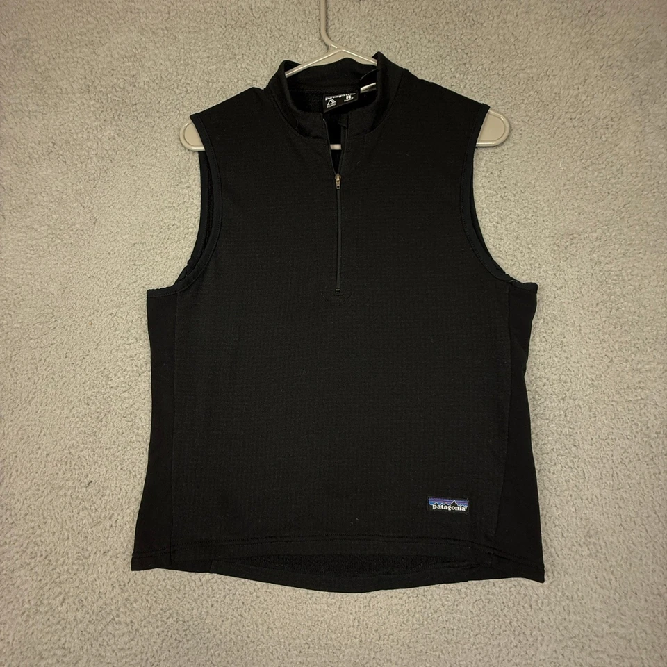 Patagonia Polartec Fleece Vest Black Quarter Zip Sleeveless Men's Small - Image 1 of 4