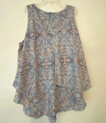 Top túnica Kay Celine para mujer XL fluido en capas cuello en V sin mangas azul cachemira de colección Foto 1 de 4