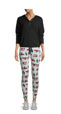 NoBo Junior Size Medium (7-9) Christmas Leggings Red Truck Trailer Tree Holiday - Image 1 of 4