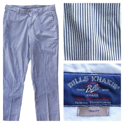 Pantalones Bills Khakis Para Hombre 36x31 Azul Seersucker Ajuste Algodón Hecho en EE. UU. Foto 1 de 4