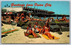 Vintage Postcard- Greetings from Ocean City New Jersey NJ Beach Bikini Girls - Picture 1 of 2