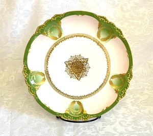 Antique Limoges GDA Gerard Dufraisseix Abbot Porcelain Green Gold Gilt 9" Plate - Picture 1 of 6