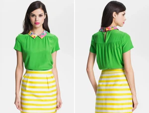 ❤️Kate Spade New York Tessa Green Silk Top Pink Floral Collar Sz 0, RARE CUTE🔥 - Picture 1 of 16