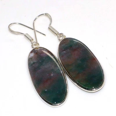 925 镀银血石耳环手工珠宝尺寸 2 GW — 第 1/3 张图片