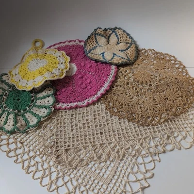 Lote de 5 guardanapos vintage de crochê de renda 1 tatuado  - Imagem 1 de 4