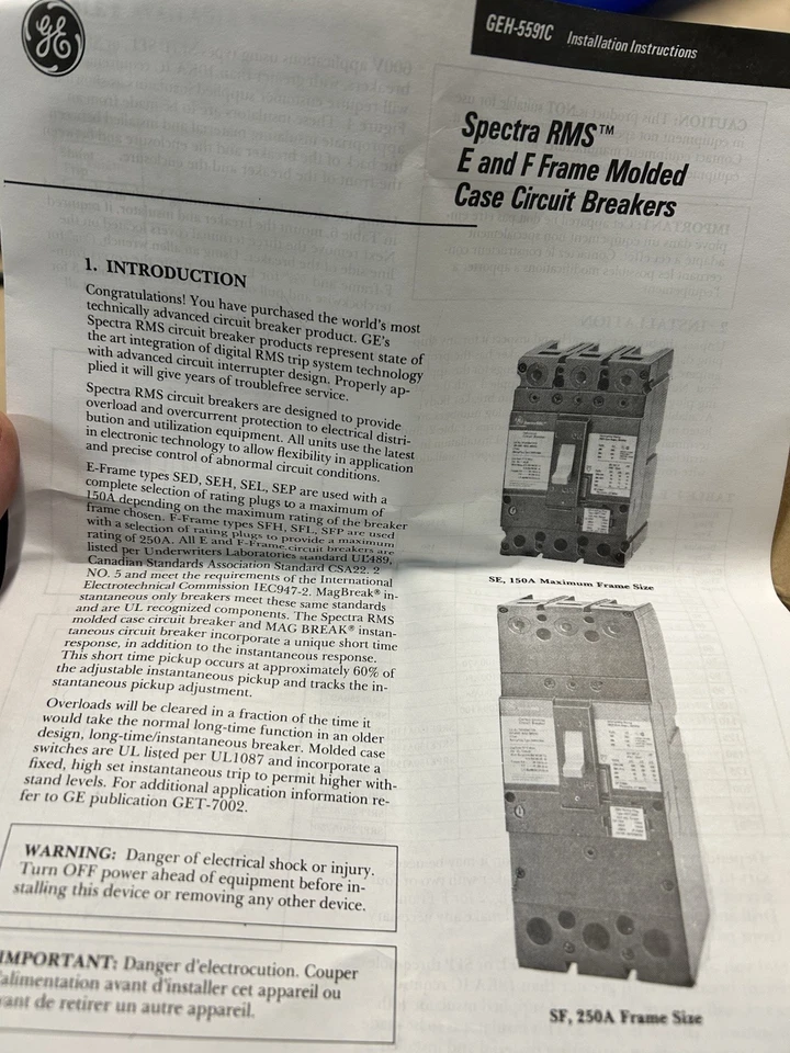 GE Spectra RMS SELA24AT0030 30A 480V 3 polos marco electrónico estuche moldeado CB-Nuevo Open Bo Foto 1 de 4