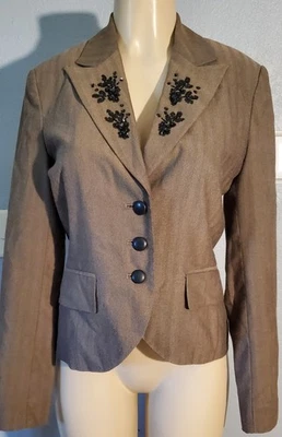 Blazer De Colección Newport News Marrón Negro Lentejuelas Embellecido Cuello Espiga  Foto 1 de 4