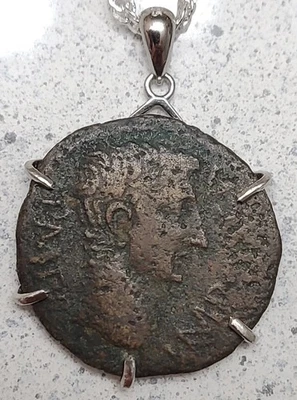 Collar de plata de ley 925 colgante moneda antigua genuina emperador romano Augusto Foto 1 de 4