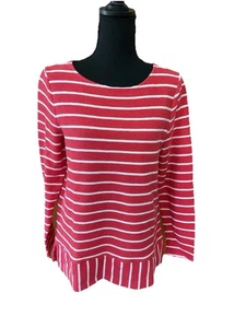 Talbots Coral With White Stripe Top 3/4 Sleeves SZ M - Picture 1 of 10