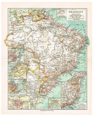 Mapa BRASIL ORIGINAL 1910 Brasil Brasília - Imagem 1 de 4