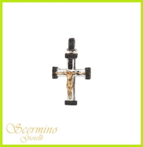 PENDENTE CROCE DA UOMO IN ORO BICOLORE 18K CON DIAMANTI NATURALI 0.09 CARATI - Foto 1 di 4