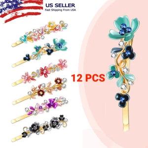 12 X Vintage Flower Hair Pins Barrette Bobby Pins Decor Metal Gold Tone Hairpins - Picture 1 of 8