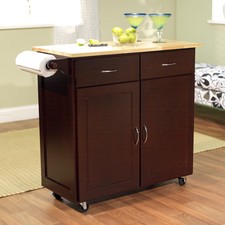 Brown Kitchen Island Cart Natural Top Home Living Dining Room Storage Furniture