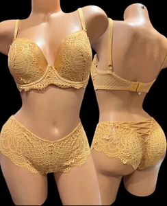 Victorias Secret Set Dream Angels Lined Demi Bra Very Sexy Cheeky Panty Orange - Picture 1 of 4