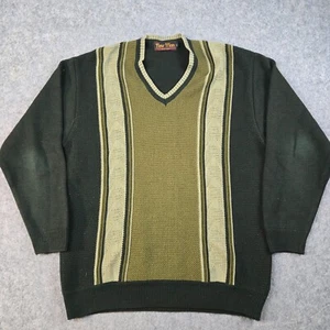 Maglione vintage anni 90 righe scollo a V uomo L verde misto lana maglia preppy nonna - Foto 1 di 6