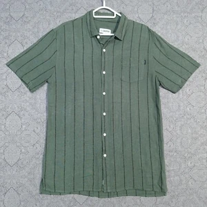 ZANEROBE Shirt Mens M Olive Green Striped Short Sleeve Casual Linen & Viscose Zx - Picture 1 of 10